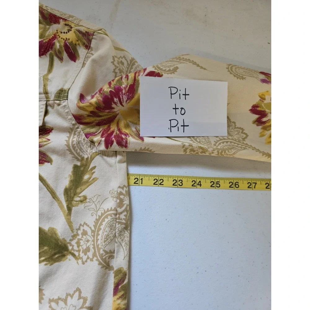 Susan Bristol Women M Vintage Beige Floral Cotton Jacket Cottagecore Grandmacore